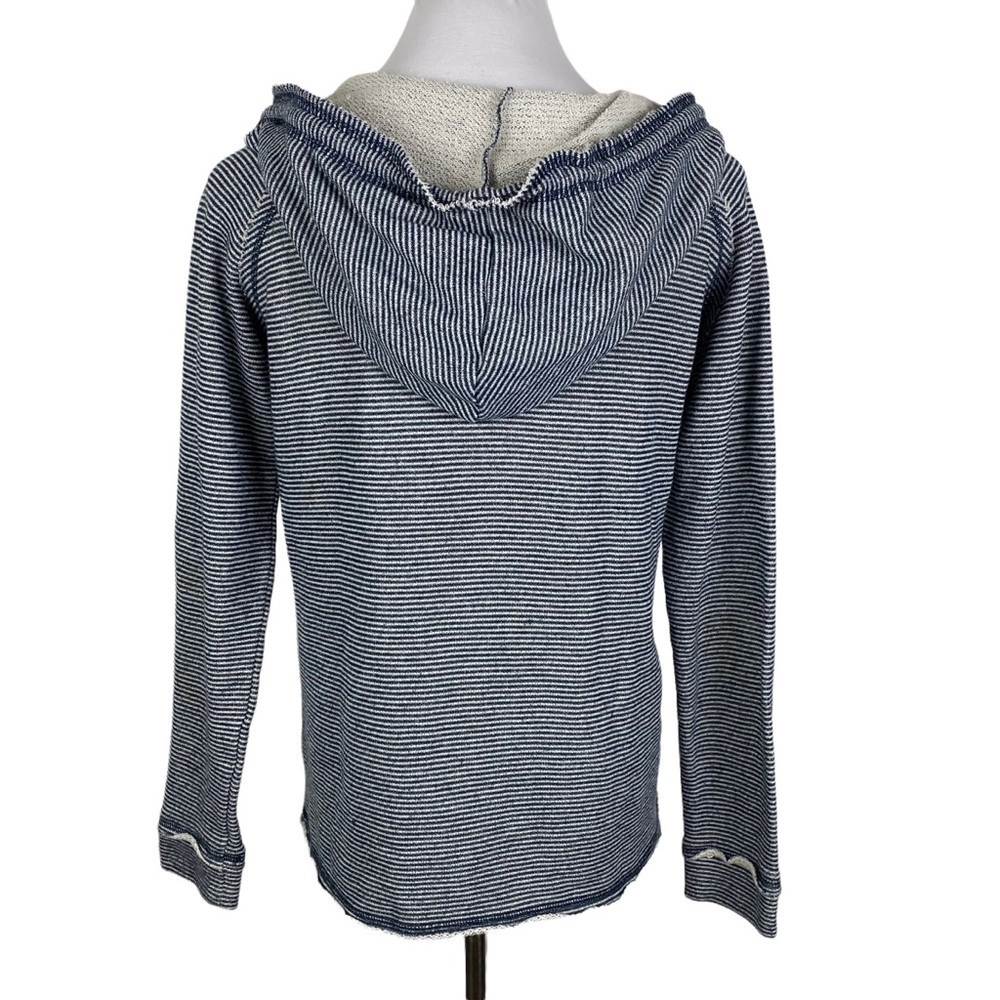 Ocean Drive Striped Hooded Drawstring Sweatshirt Women's Small Navy Blue White - Picture 2 of 10